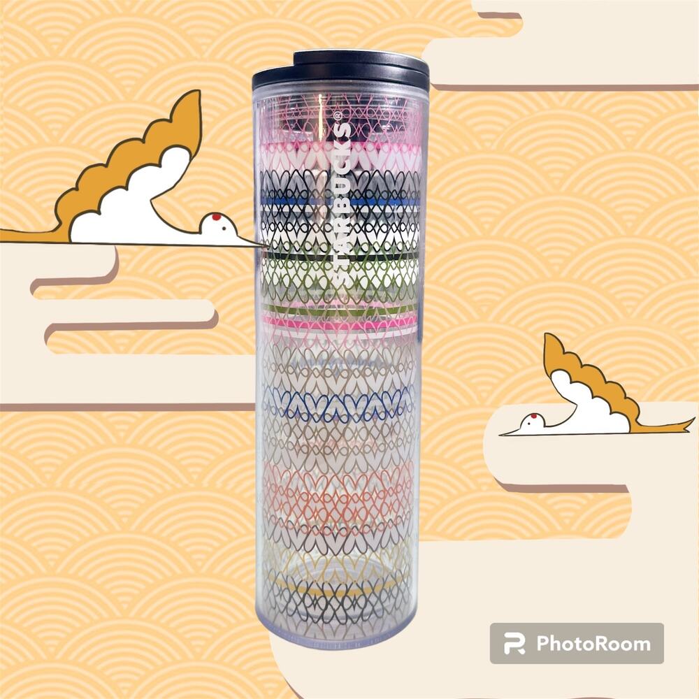 Starbucks 16 Ounce Clear Plastic Valentine's Day Cylinder Coffee Tumbler 2017